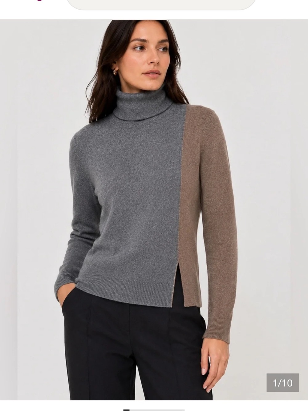 Akris Punto Colorblock Turtleneck Sweater in Gray and Brown Size 8